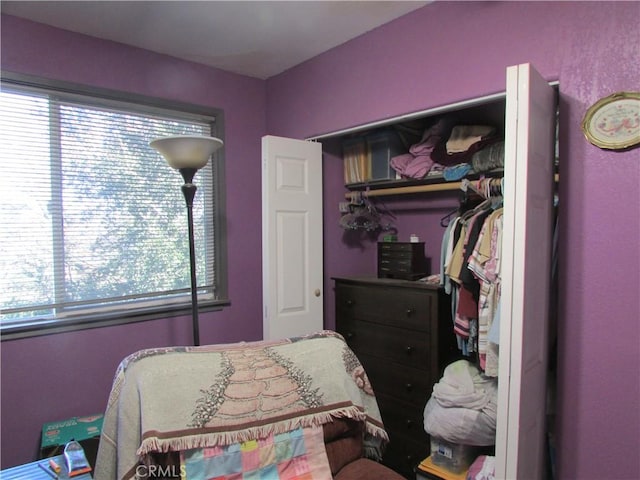 bedroom with multiple windows and a closet