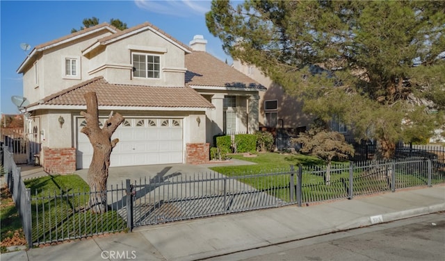 view of front of property featuring a garage and a front lawn