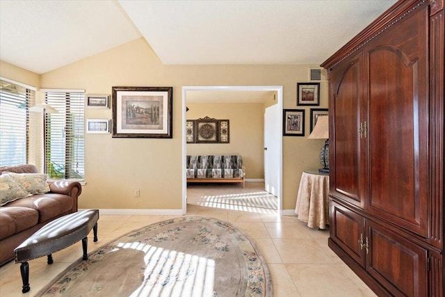 interior space featuring vaulted ceiling