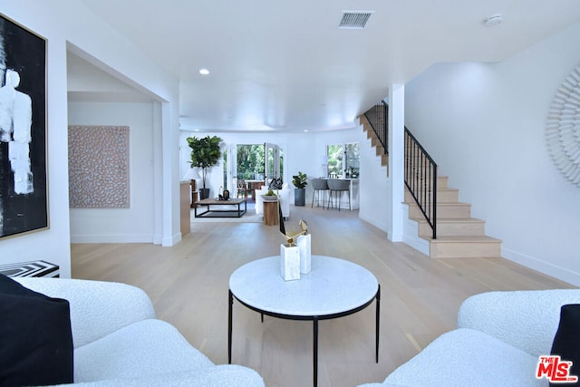 living room featuring light wood-type flooring