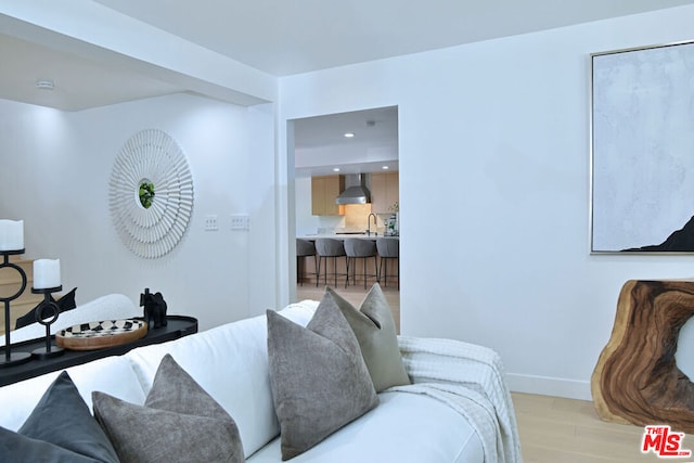 living room featuring light wood-type flooring