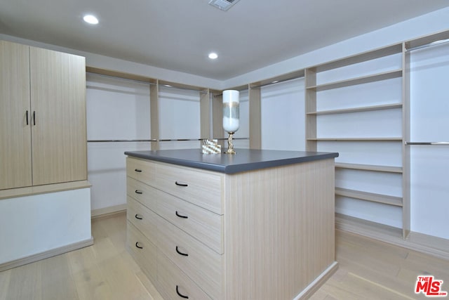 walk in closet featuring light hardwood / wood-style flooring