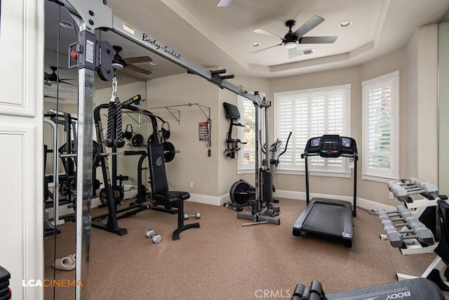 9120 Laramie Ave, Bakersfield, CA 93314 - workout room with a raised ceiling and ceiling fan