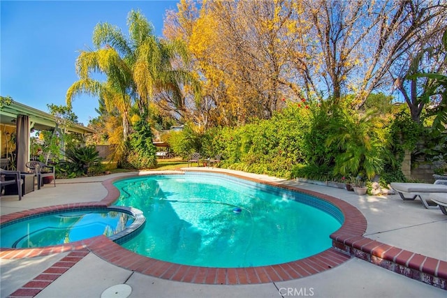 view of pool featuring a patio area and an in ground hot tub