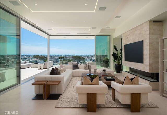 living room featuring expansive windows