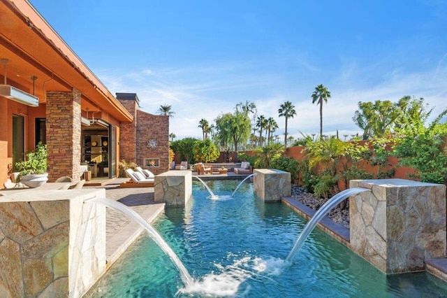 view of pool featuring pool water feature