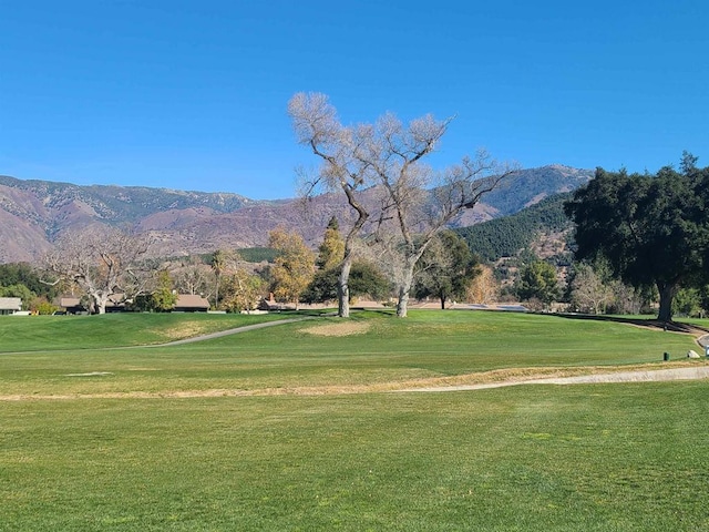 view of property's community featuring a mountain view and a yard