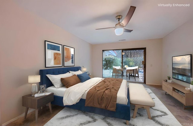 32202 Taupa Way, Pauma Valley, CA 92061 - bedroom featuring access to outside, baseboards, and ceiling fan