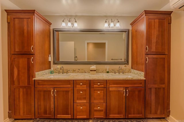 32202 Taupa Way, Pauma Valley, CA 92061 - full bathroom featuring a wall unit AC, double vanity, and baseboards