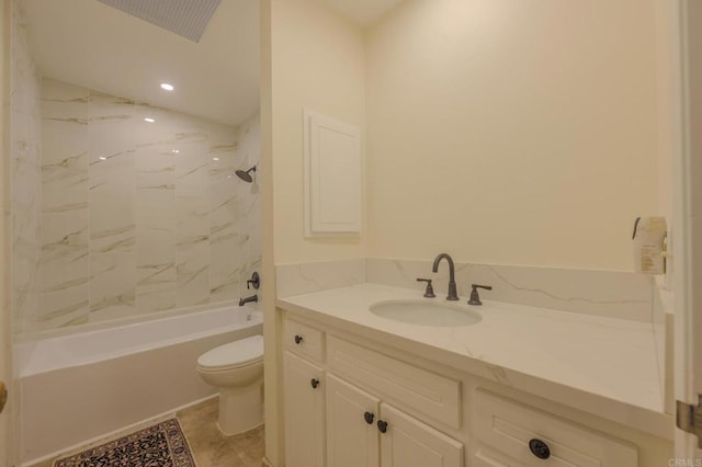 32202 Taupa Way, Pauma Valley, CA 92061 - bathroom with toilet, vanity,  shower combination, and recessed lighting