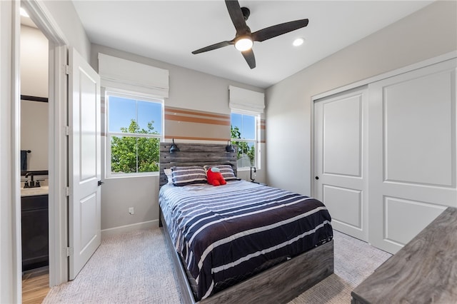 7631 Capstone Ct, Riverside, CA 92506 - bedroom featuring multiple windows, baseboards, a closet, recessed lighting, and ceiling fan