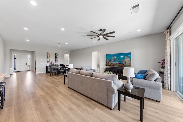 7631 Capstone Ct, Riverside, CA 92506 - living area with recessed lighting, light wood-style flooring, a ceiling fan, and baseboards