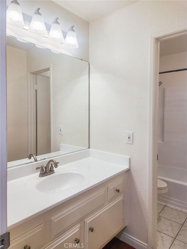 full bathroom with vanity, toilet, and shower / bathtub combination