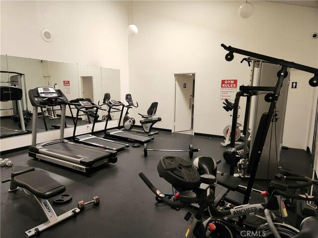 workout area with a towering ceiling