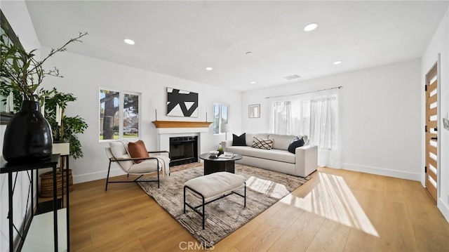 living room with light hardwood / wood-style flooring