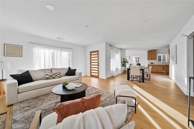 living room with light hardwood / wood-style floors