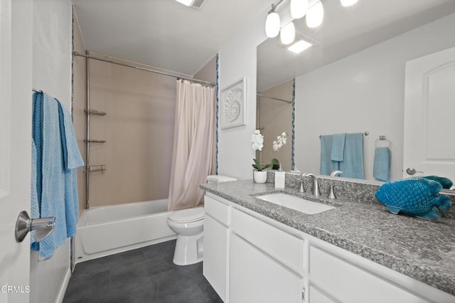 full bathroom with vanity, toilet, and shower / bath combo with shower curtain