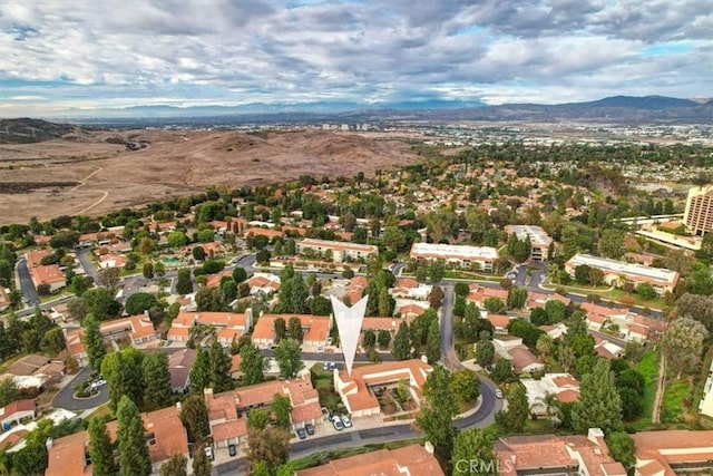 drone / aerial view with a mountain view