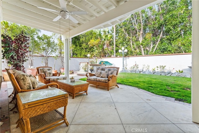 view of patio / terrace with ceiling fan and an outdoor hangout area