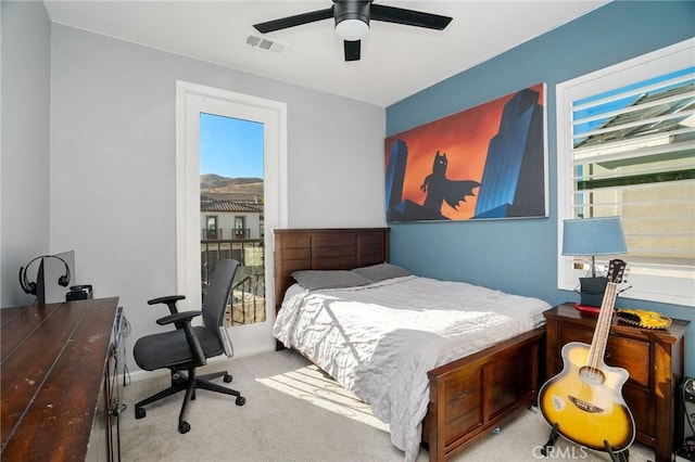 bedroom featuring carpet flooring and ceiling fan