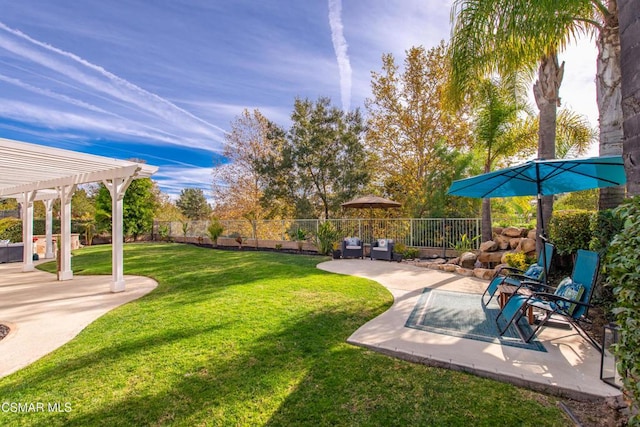 view of yard featuring a pergola and a patio area