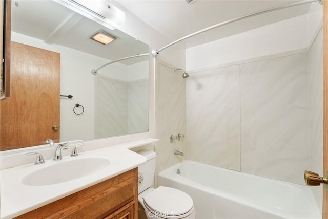 full bathroom featuring vanity,  shower combination, and toilet