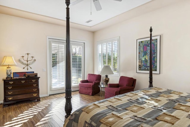 bedroom featuring ceiling fan and hardwood / wood-style floors