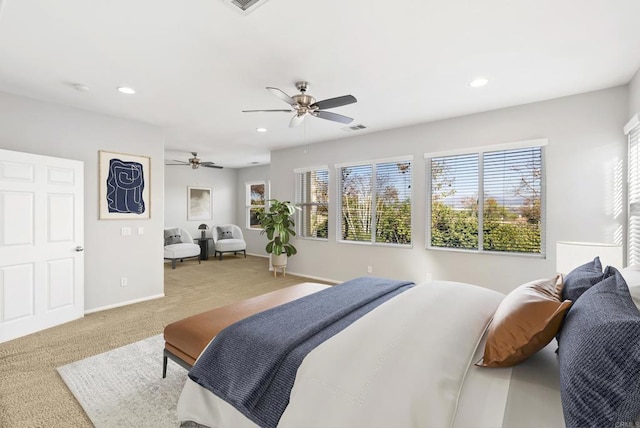 bedroom with carpet flooring and ceiling fan