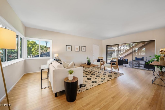 living room featuring light wood-type flooring