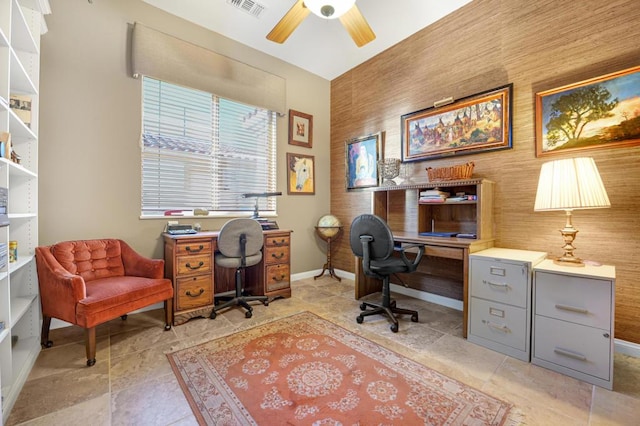 office area with ceiling fan