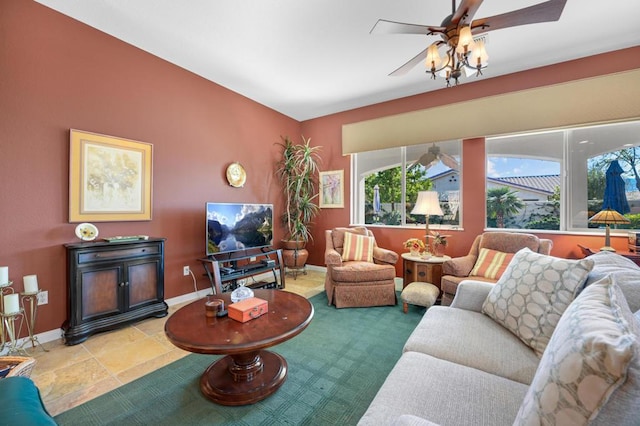 living room with ceiling fan