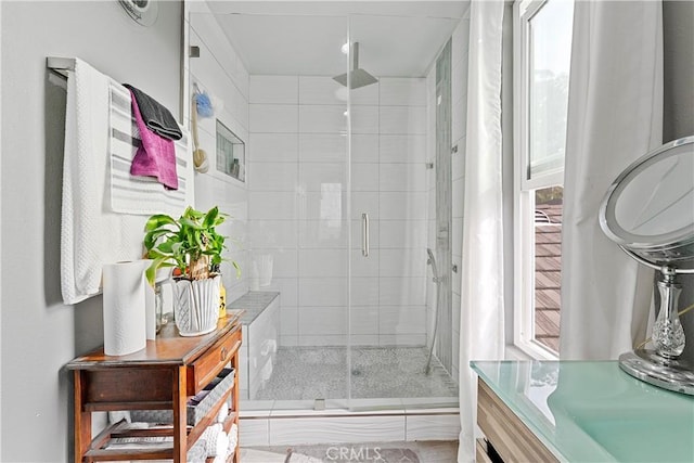 2052 Thomas Pl, West Covina, CA 91792 - bathroom featuring a stall shower, plenty of natural light, and vanity