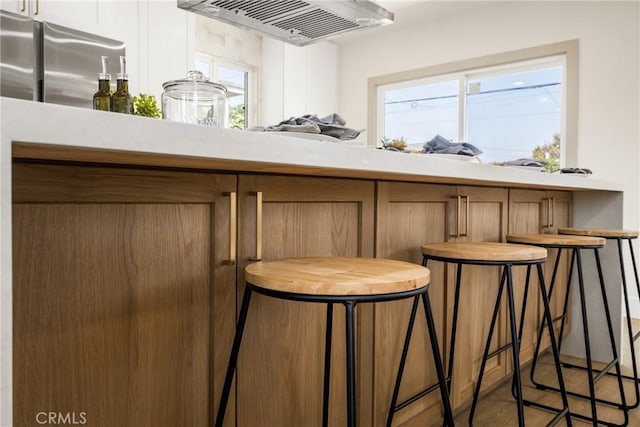 bar featuring premium range hood