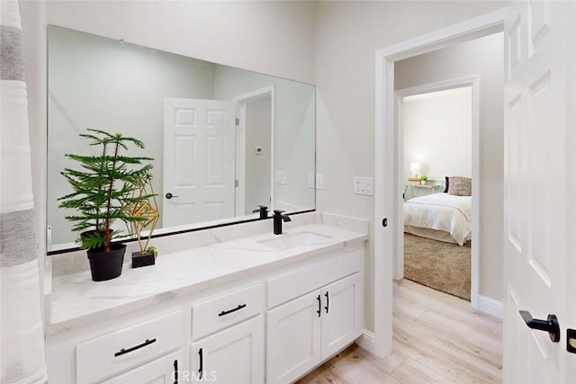 bathroom with vanity and wood-type flooring