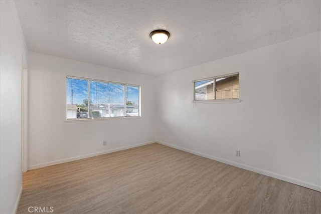 empty room featuring a wealth of natural light, light hardwood / wood-style flooring, and a textured ceiling