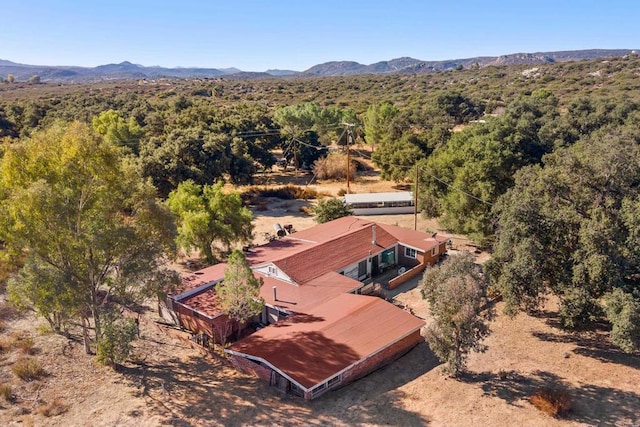 drone / aerial view featuring a mountain view