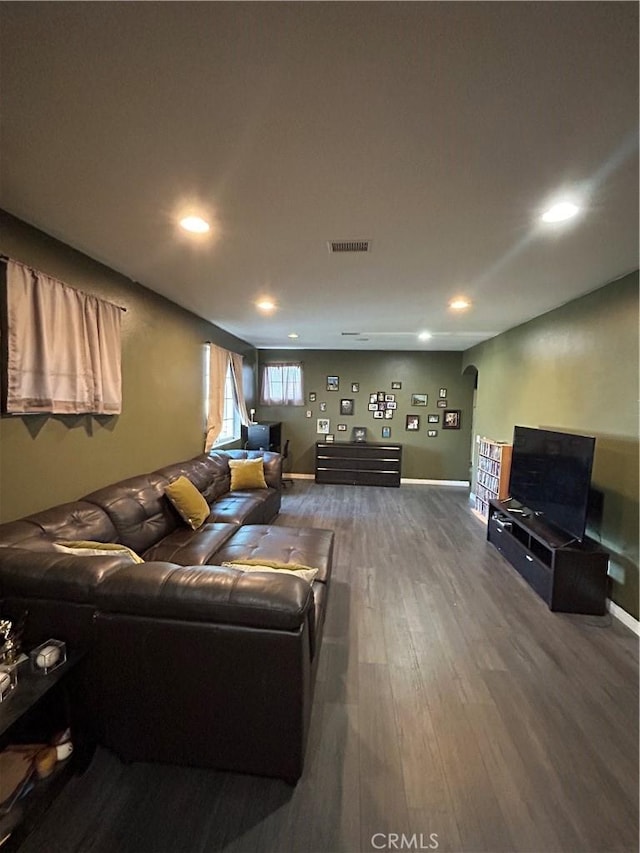 living room with hardwood / wood-style flooring