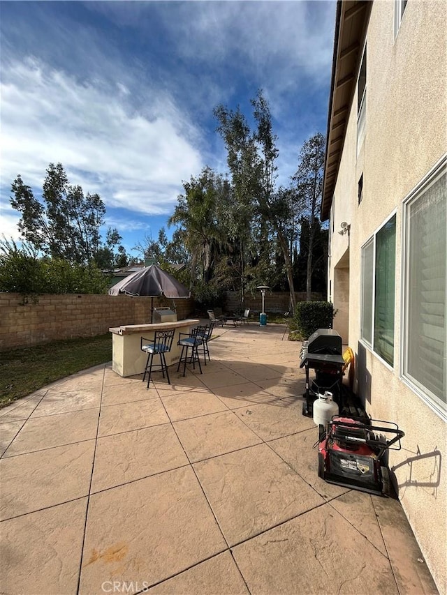 view of patio featuring area for grilling and exterior bar