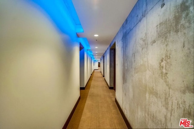 hall with light carpet