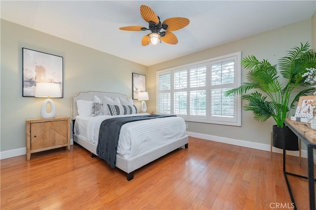 bedroom featuring ceiling fan and wood-type flooring