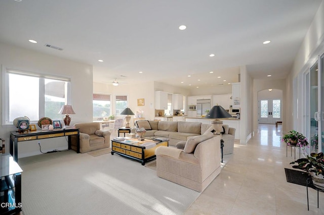 living room featuring french doors