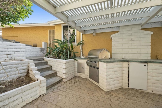 view of patio with a pergola, area for grilling, and grilling area