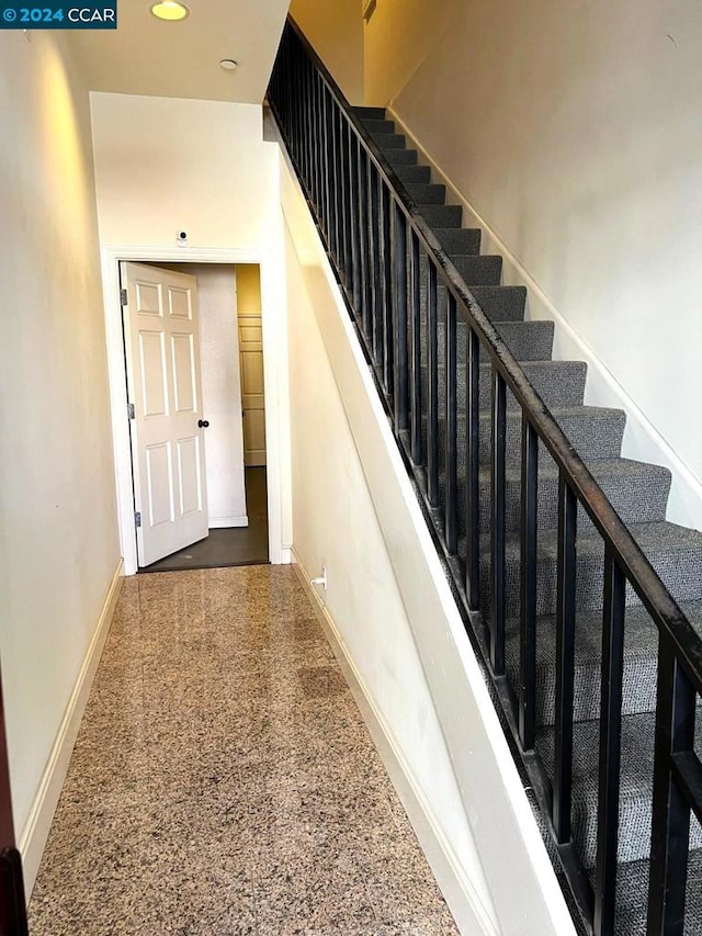 stairs with carpet flooring