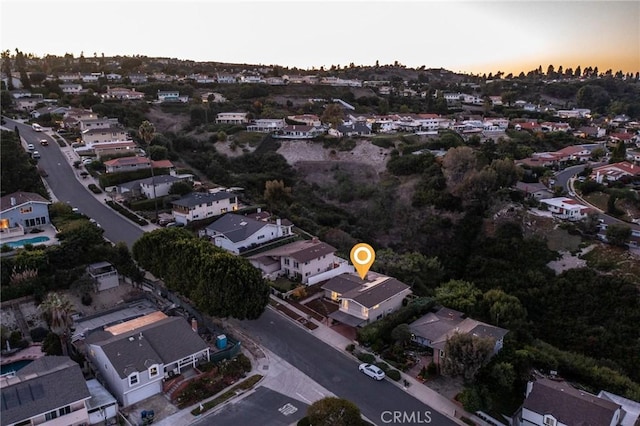 view of aerial view at dusk