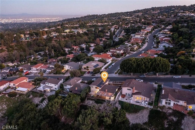 view of aerial view at dusk