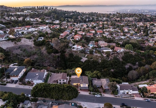 view of aerial view at dusk