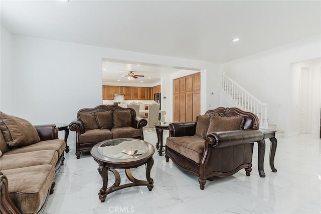 living room with ceiling fan