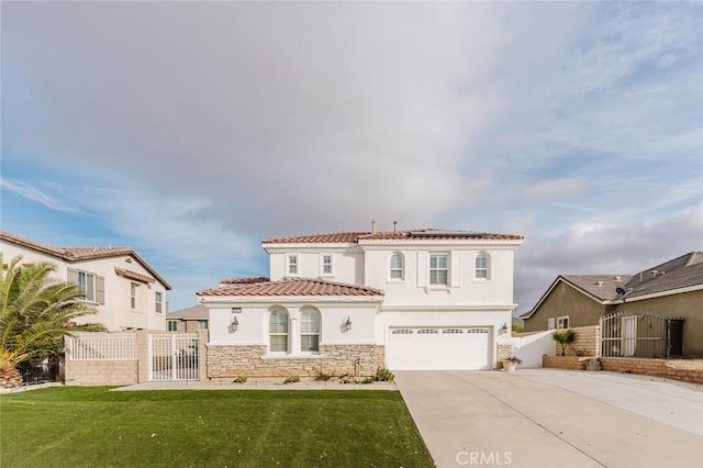 view of front of house with a front yard and a garage