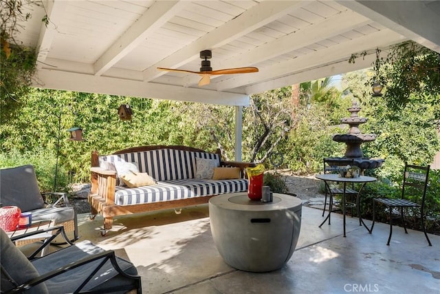 view of patio featuring an outdoor hangout area and ceiling fan