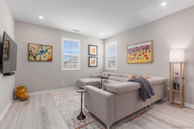 living room with light wood-type flooring